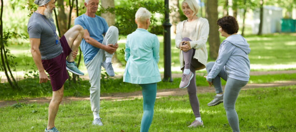 stretching before exercise in a park